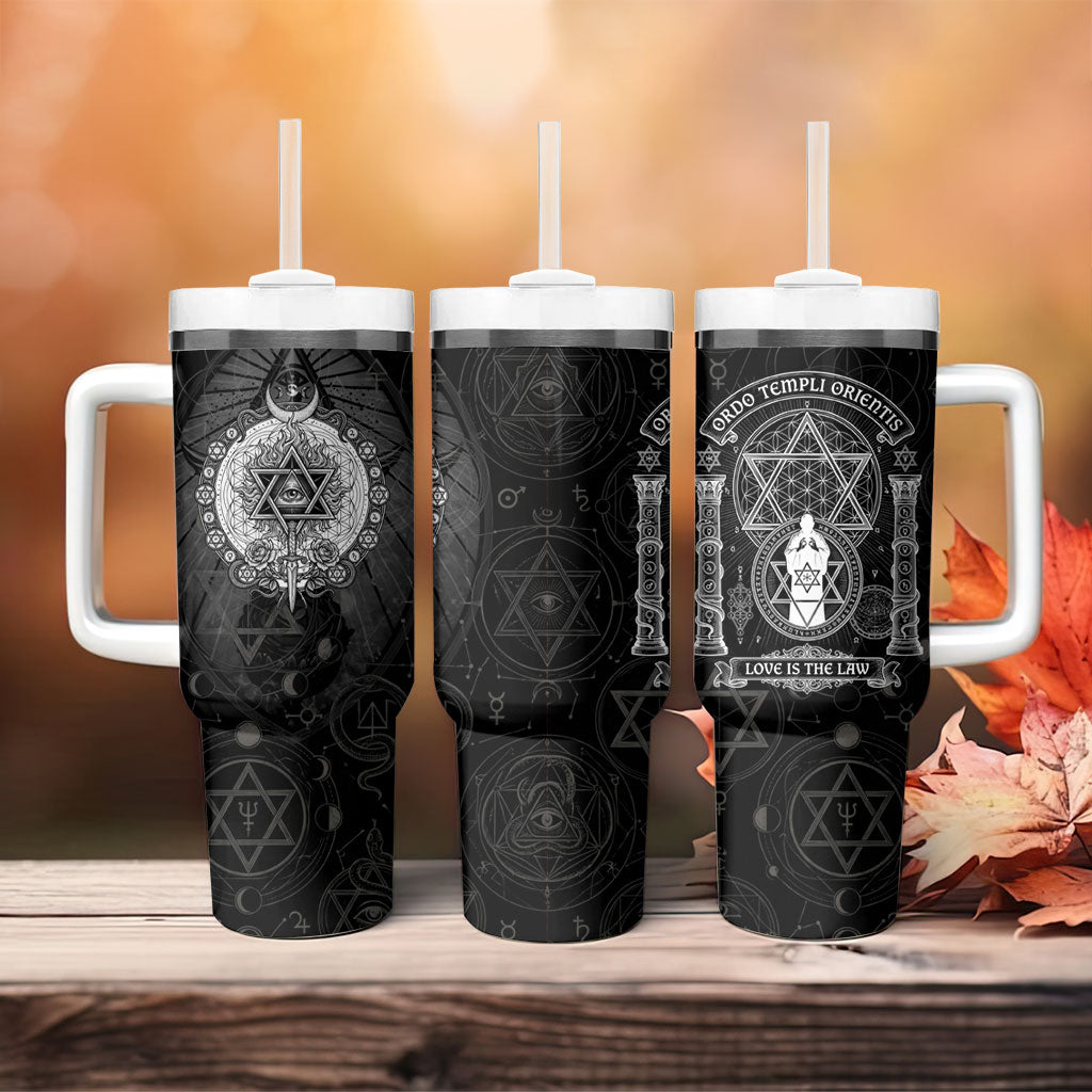 Ordo Templi Orientis Occult Symbolism Tumbler With Handle Esoteric Alchemy Sacred Geometry Black
