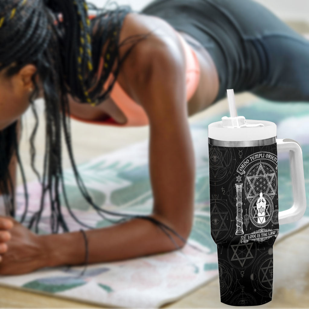 Ordo Templi Orientis Occult Symbolism Tumbler With Handle Esoteric Alchemy Sacred Geometry Black