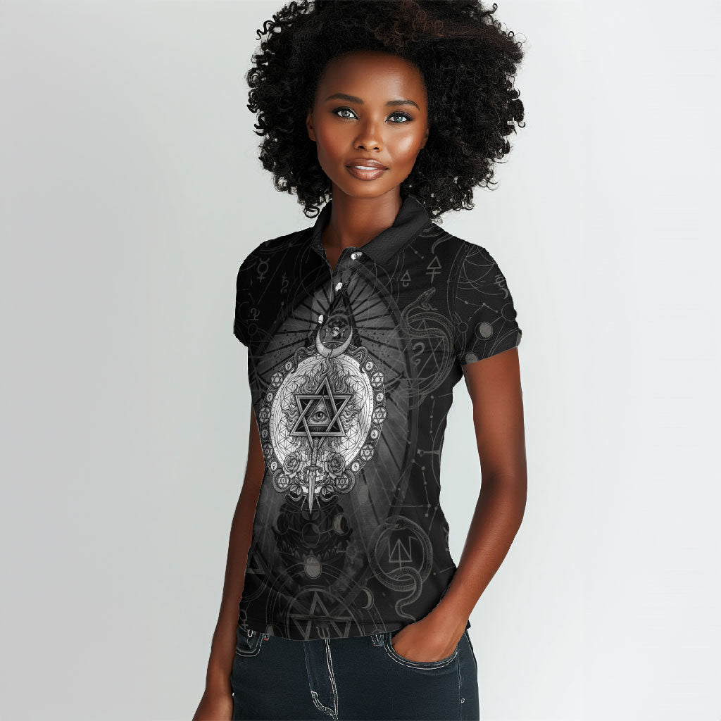 Ordo Templi Orientis Occult Symbolism Women Polo Shirt Esoteric Alchemy Sacred Geometry Black