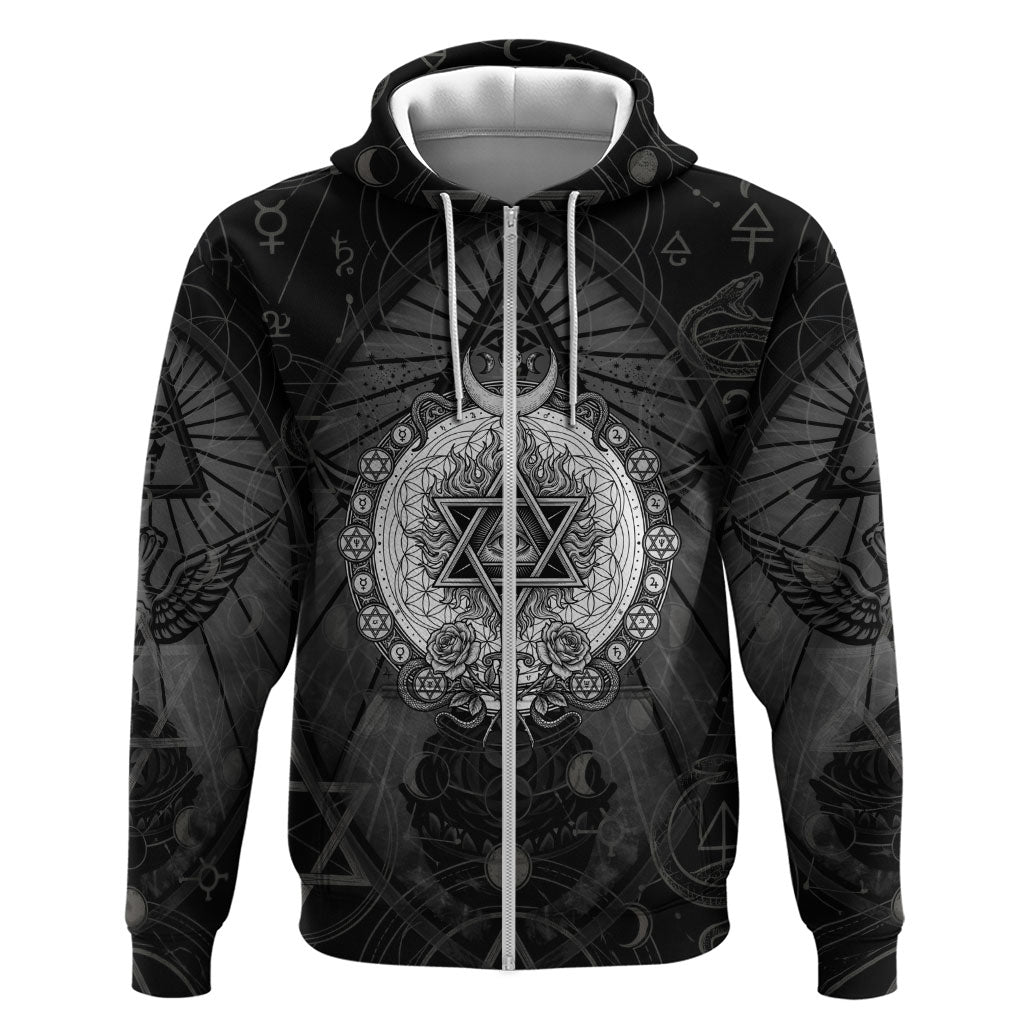 Ordo Templi Orientis Occult Symbolism Zip Hoodie Esoteric Alchemy Sacred Geometry Black