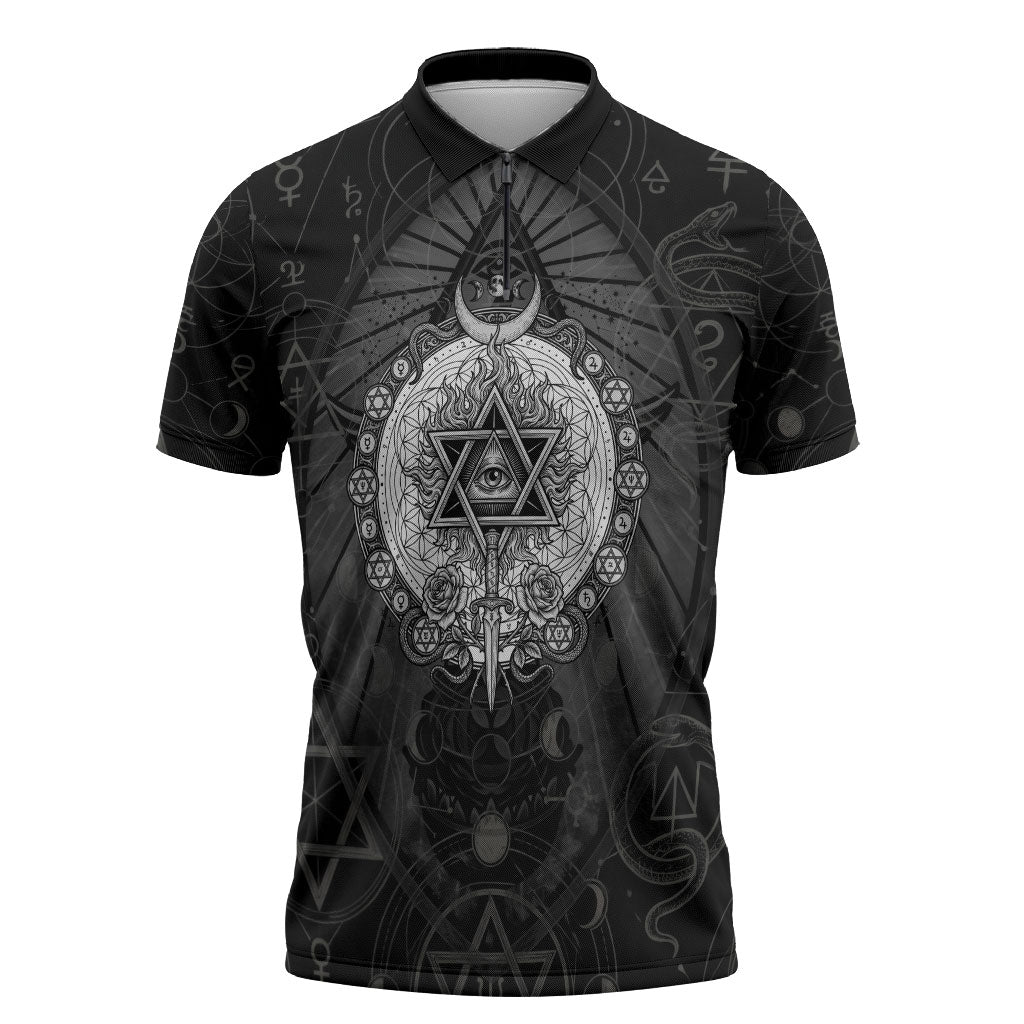 Ordo Templi Orientis Occult Symbolism Zipper Polo Shirt Esoteric Alchemy Sacred Geometry Black