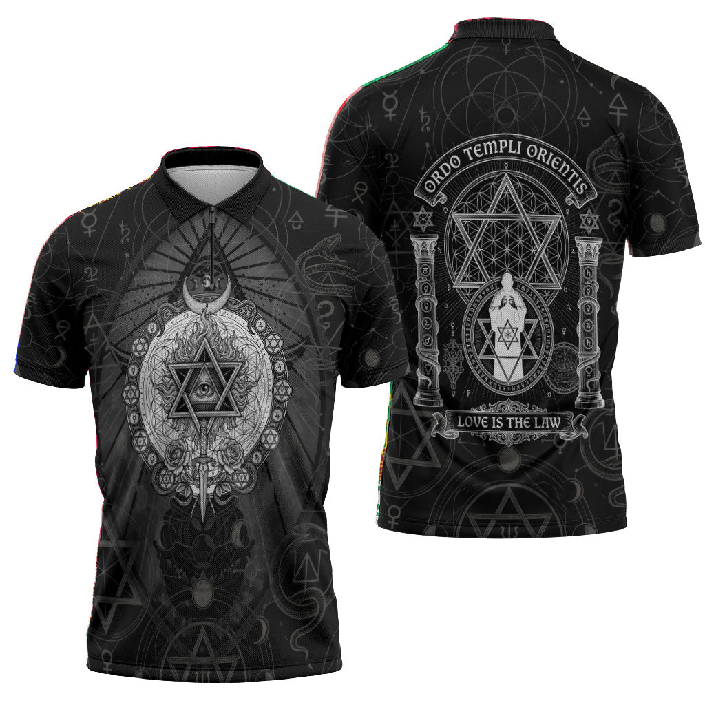 Ordo Templi Orientis Occult Symbolism Zipper Polo Shirt Esoteric Alchemy Sacred Geometry Black