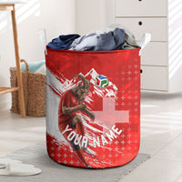 Personalized Switzerland Football Alpine Goat Laundry Basket Swiss Flag Snow Mountain - Soccer Mascot