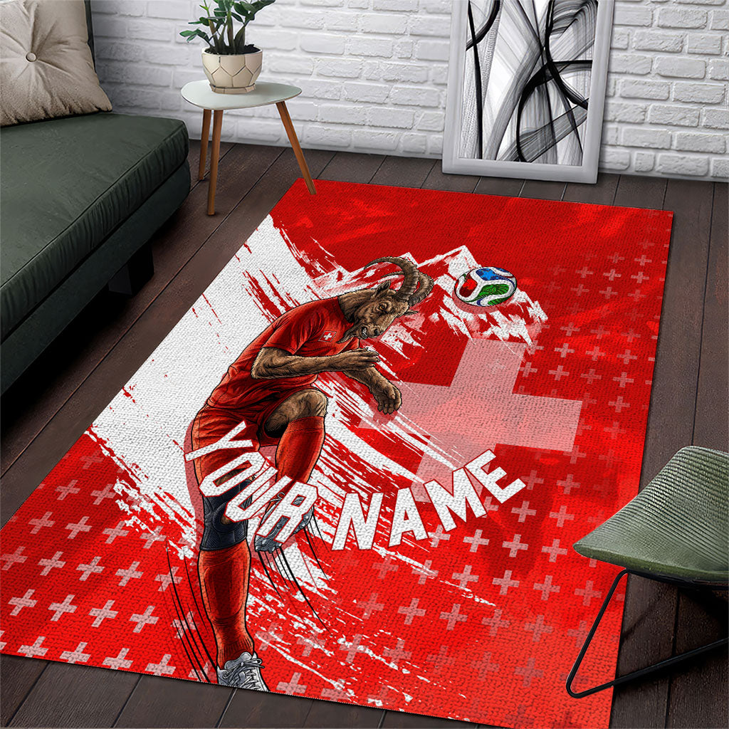 Personalized Switzerland Football Alpine Goat Area Rug Swiss Flag Snow Mountain - Soccer Mascot