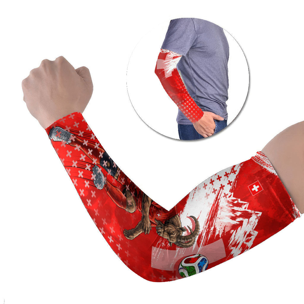 Personalized Switzerland Football Alpine Goat Arm Sleeves Swiss Flag Snow Mountain - Soccer Mascot