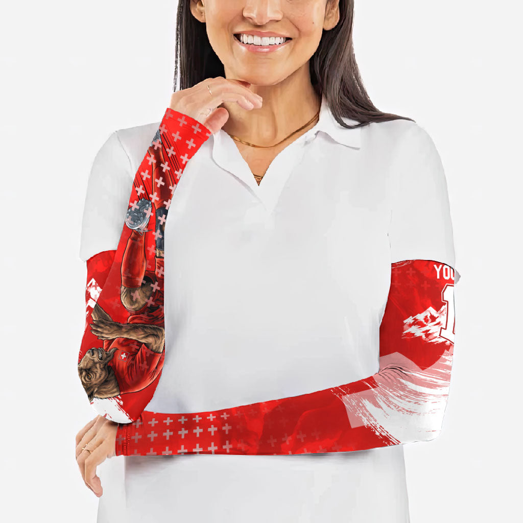 Personalized Switzerland Football Alpine Goat Arm Sleeves Swiss Flag Snow Mountain - Soccer Mascot