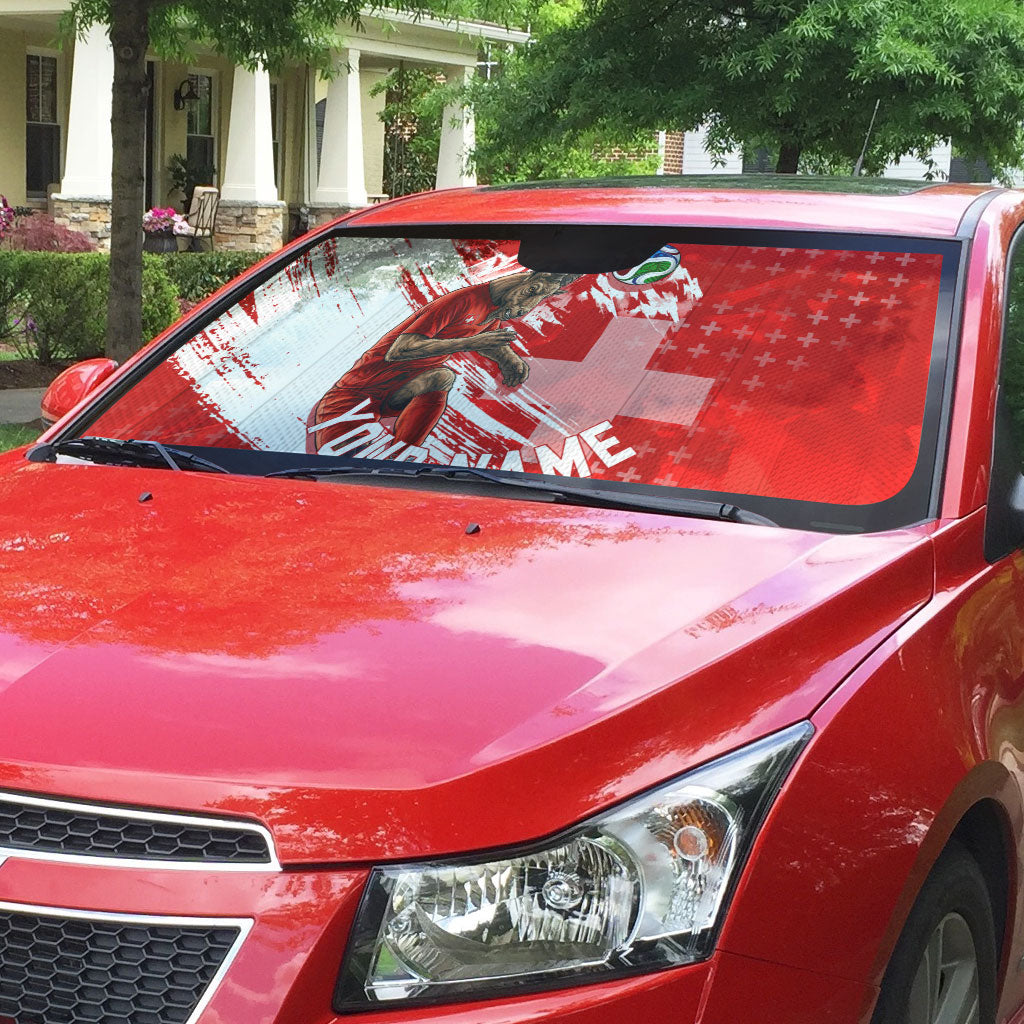 Personalized Switzerland Football Alpine Goat Auto Sun Shade Swiss Flag Snow Mountain - Soccer Mascot