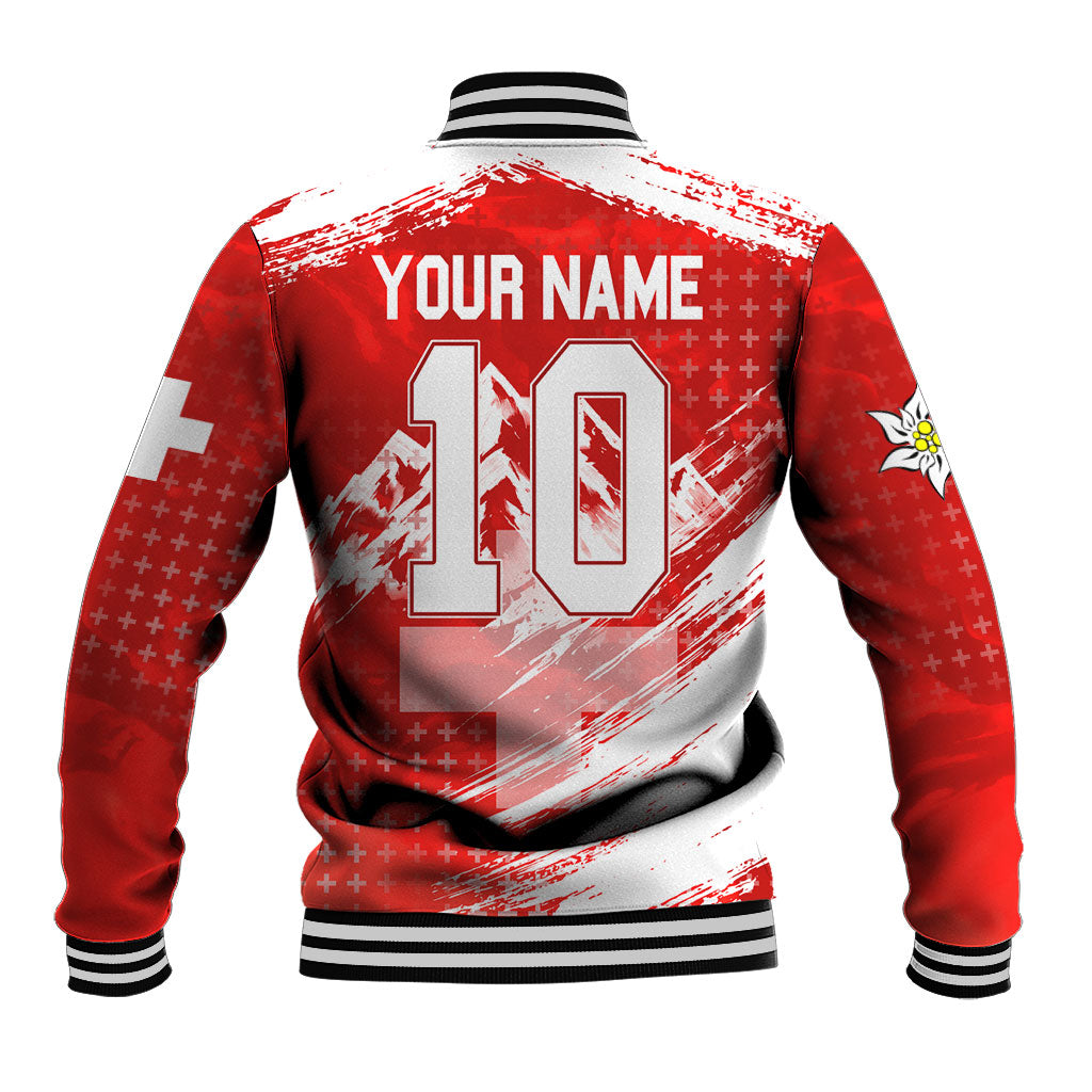 Personalized Switzerland Football Alpine Goat Baseball Jacket Swiss Flag Snow Mountain - Soccer Mascot