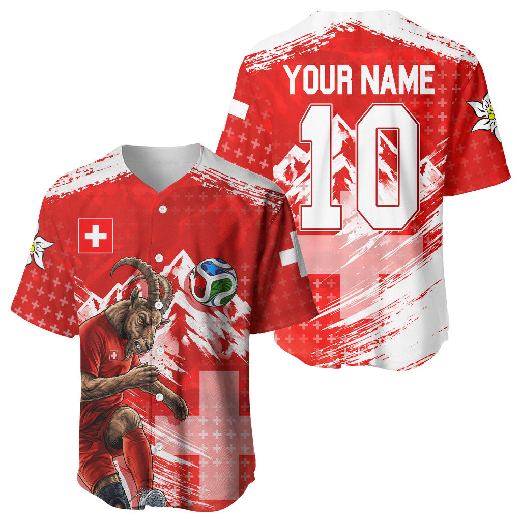 Personalized Switzerland Football Alpine Goat Baseball Jersey Swiss Flag Snow Mountain - Soccer Mascot