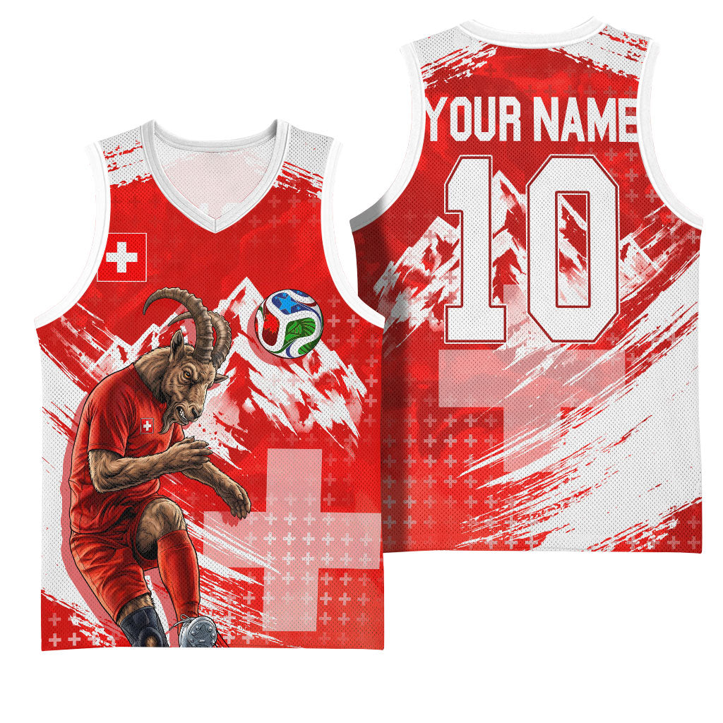 Personalized Switzerland Football Alpine Goat Basketball Jersey Swiss Flag Snow Mountain - Soccer Mascot