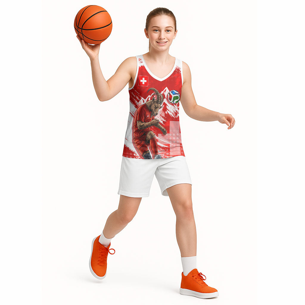 Personalized Switzerland Football Alpine Goat Basketball Jersey Swiss Flag Snow Mountain - Soccer Mascot