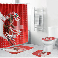 Personalized Switzerland Football Alpine Goat Bathroom Set Swiss Flag Snow Mountain - Soccer Mascot