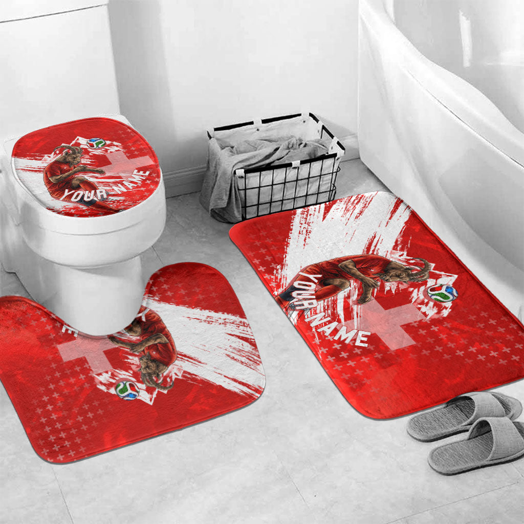 Personalized Switzerland Football Alpine Goat Bathroom Set Swiss Flag Snow Mountain - Soccer Mascot