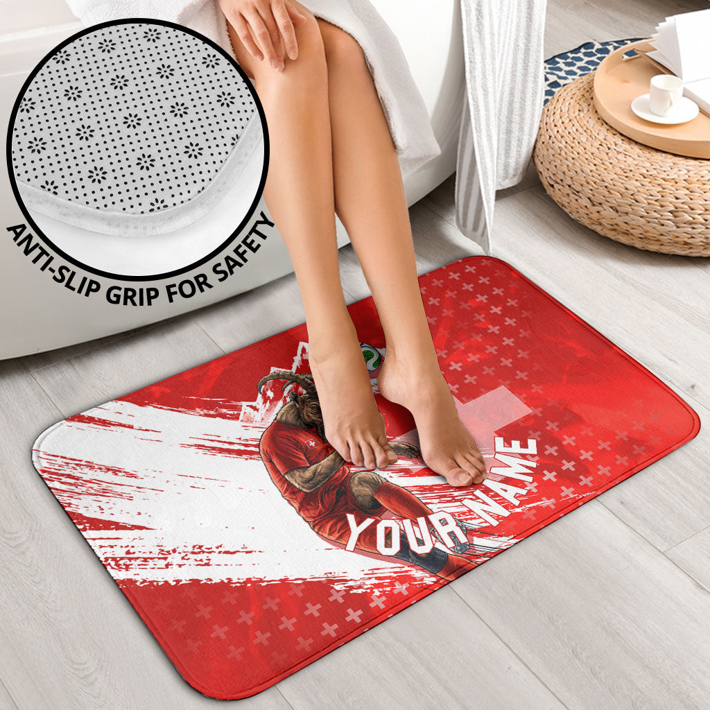 Personalized Switzerland Football Alpine Goat Bathroom Set Swiss Flag Snow Mountain - Soccer Mascot