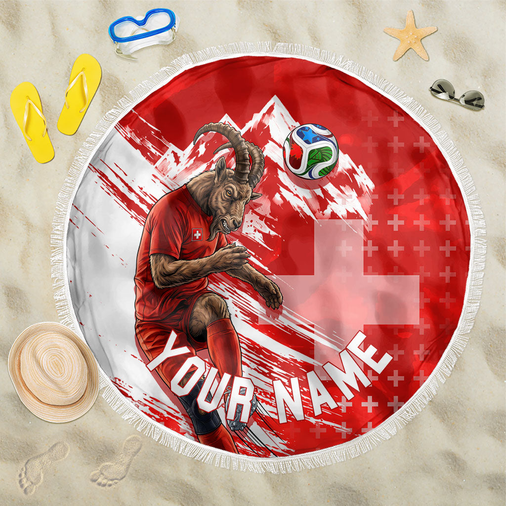 Personalized Switzerland Football Alpine Goat Beach Blanket Swiss Flag Snow Mountain - Soccer Mascot
