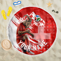 Personalized Switzerland Football Alpine Goat Beach Blanket Swiss Flag Snow Mountain - Soccer Mascot