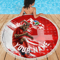 Personalized Switzerland Football Alpine Goat Beach Blanket Swiss Flag Snow Mountain - Soccer Mascot