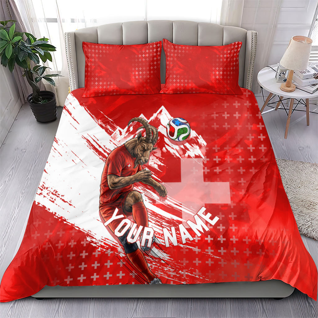 Personalized Switzerland Football Alpine Goat Bedding Set Swiss Flag Snow Mountain - Soccer Mascot