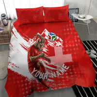 Personalized Switzerland Football Alpine Goat Bedding Set Swiss Flag Snow Mountain - Soccer Mascot