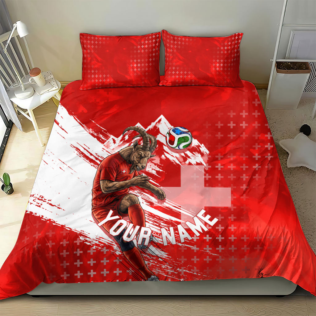 Personalized Switzerland Football Alpine Goat Bedding Set Swiss Flag Snow Mountain - Soccer Mascot