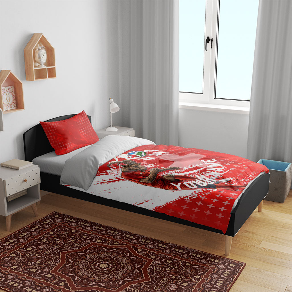 Personalized Switzerland Football Alpine Goat Bedding Set Swiss Flag Snow Mountain - Soccer Mascot