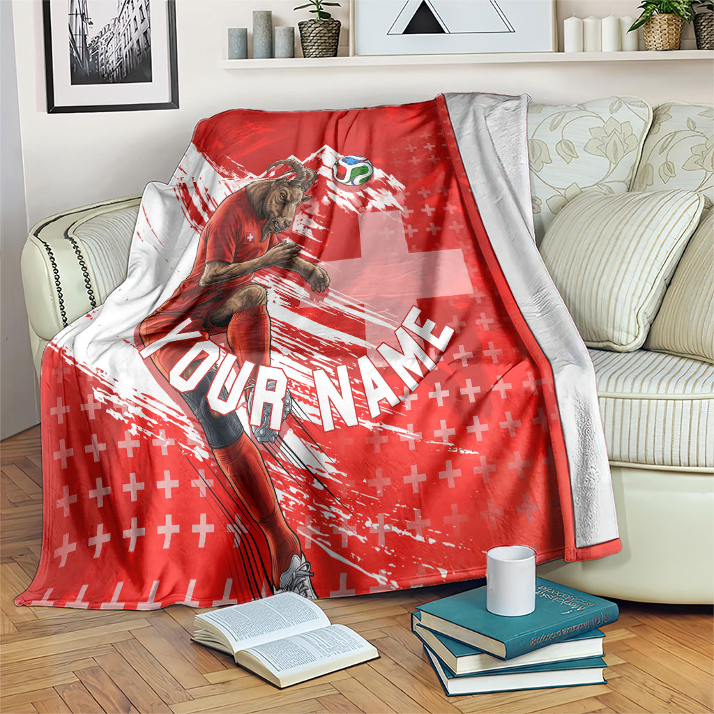 Personalized Switzerland Football Alpine Goat Blanket Swiss Flag Snow Mountain - Soccer Mascot
