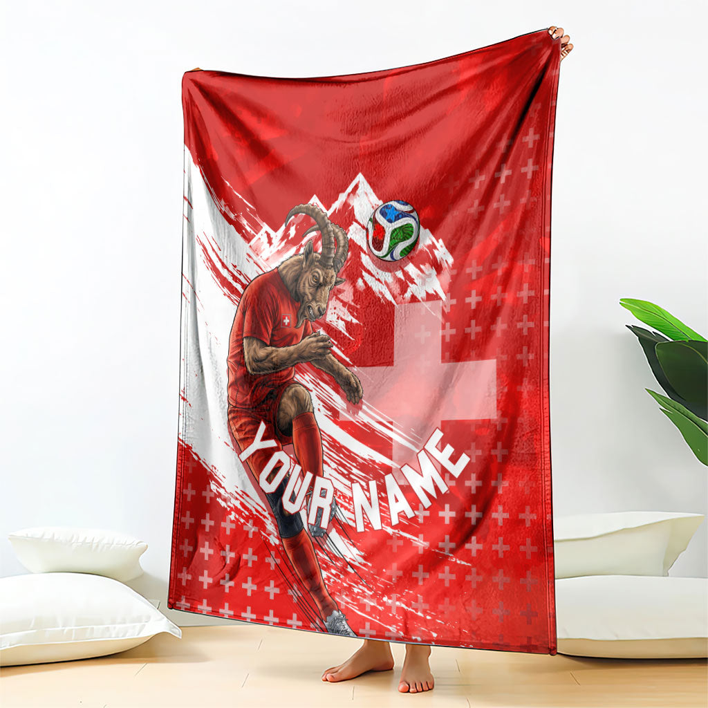 Personalized Switzerland Football Alpine Goat Blanket Swiss Flag Snow Mountain - Soccer Mascot