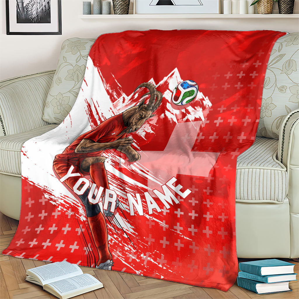 Personalized Switzerland Football Alpine Goat Blanket Swiss Flag Snow Mountain - Soccer Mascot