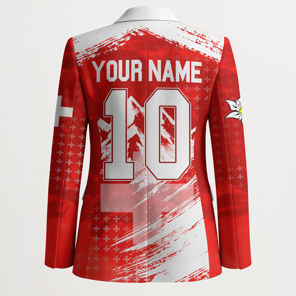 Personalized Switzerland Football Alpine Goat Blazer Swiss Flag Snow Mountain - Soccer Mascot