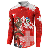 Personalized Switzerland Football Alpine Goat Button Sweatshirt Swiss Flag Snow Mountain - Soccer Mascot