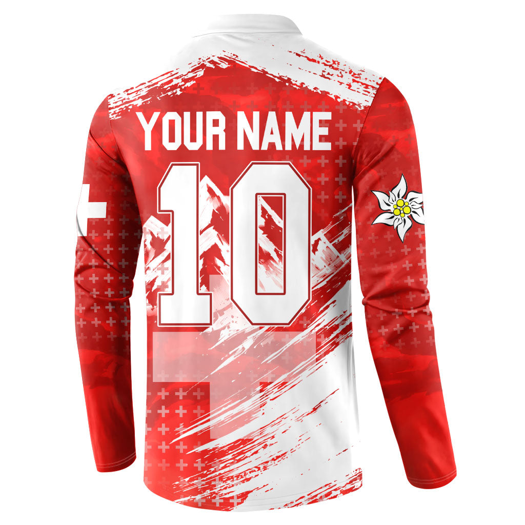 Personalized Switzerland Football Alpine Goat Button Sweatshirt Swiss Flag Snow Mountain - Soccer Mascot