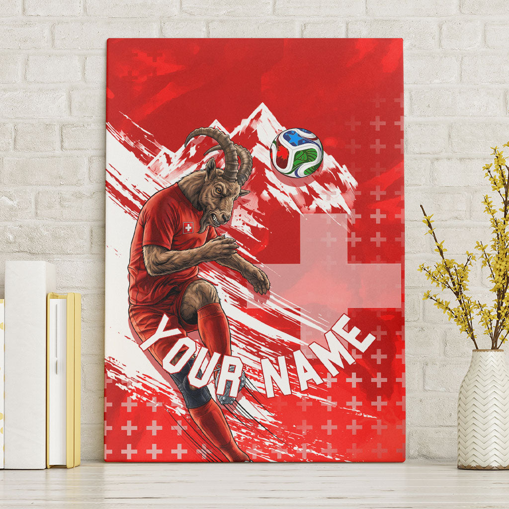 Personalized Switzerland Football Alpine Goat Canvas Wall Art Swiss Flag Snow Mountain - Soccer Mascot