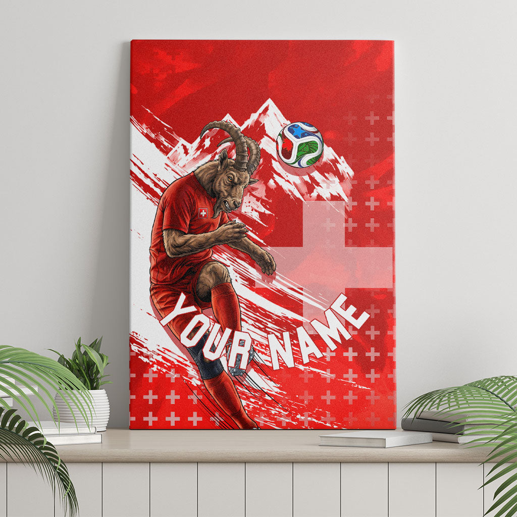 Personalized Switzerland Football Alpine Goat Canvas Wall Art Swiss Flag Snow Mountain - Soccer Mascot