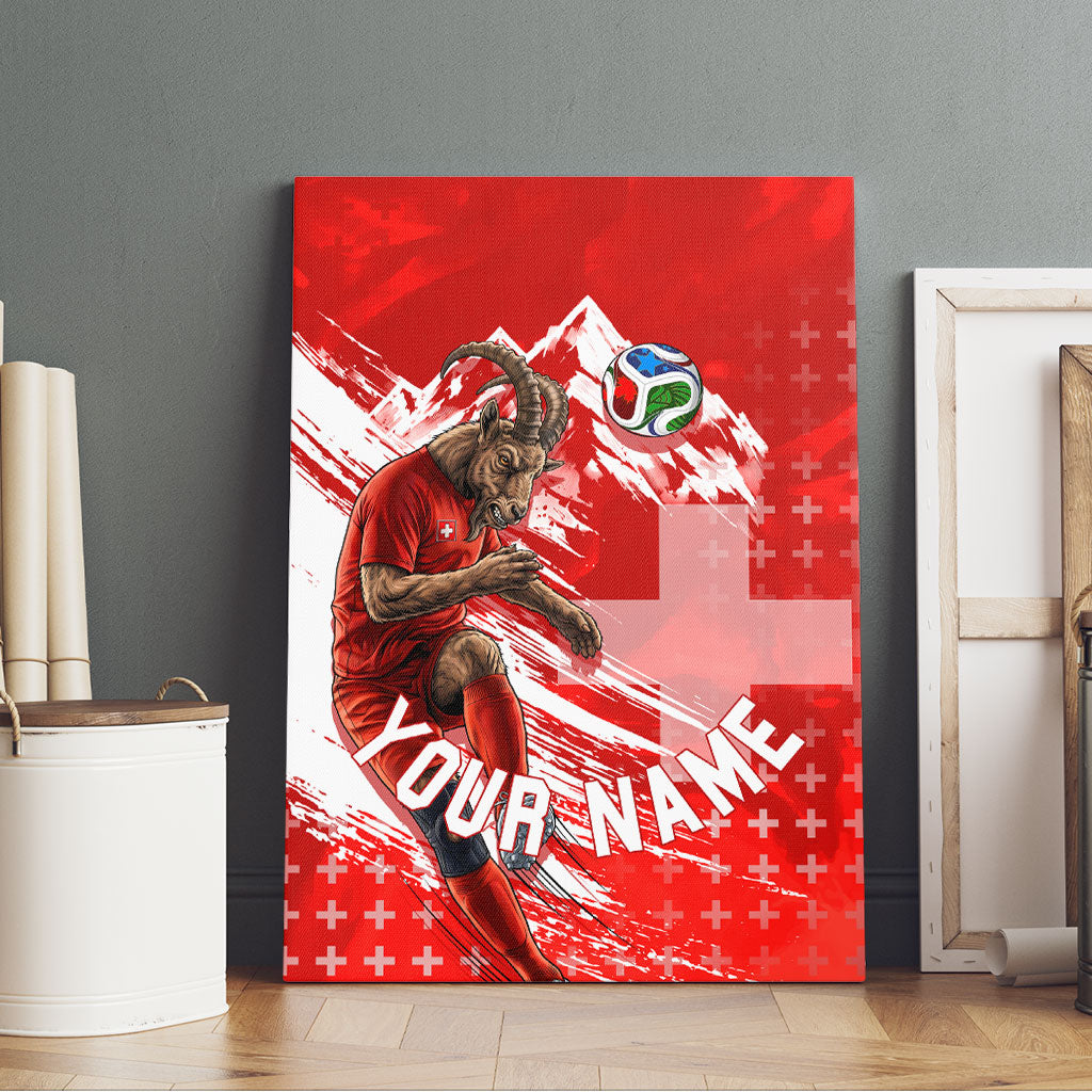 Personalized Switzerland Football Alpine Goat Canvas Wall Art Swiss Flag Snow Mountain - Soccer Mascot