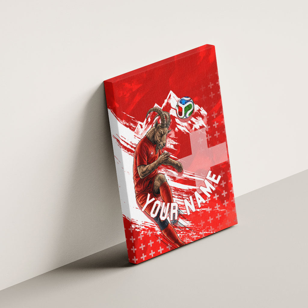 Personalized Switzerland Football Alpine Goat Canvas Wall Art Swiss Flag Snow Mountain - Soccer Mascot