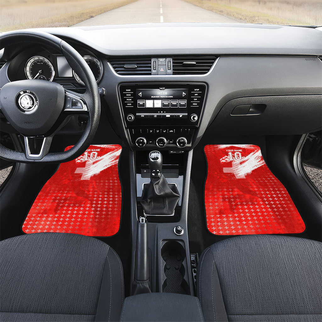 Personalized Switzerland Football Alpine Goat Car Mats Swiss Flag Snow Mountain - Soccer Mascot