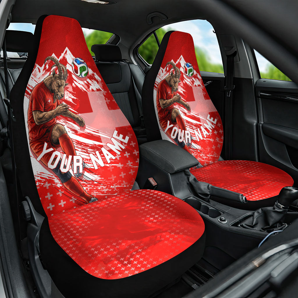 Personalized Switzerland Football Alpine Goat Car Seat Cover Swiss Flag Snow Mountain - Soccer Mascot
