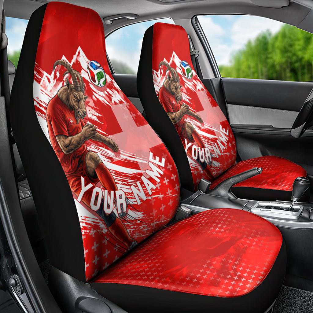 Personalized Switzerland Football Alpine Goat Car Seat Cover Swiss Flag Snow Mountain - Soccer Mascot