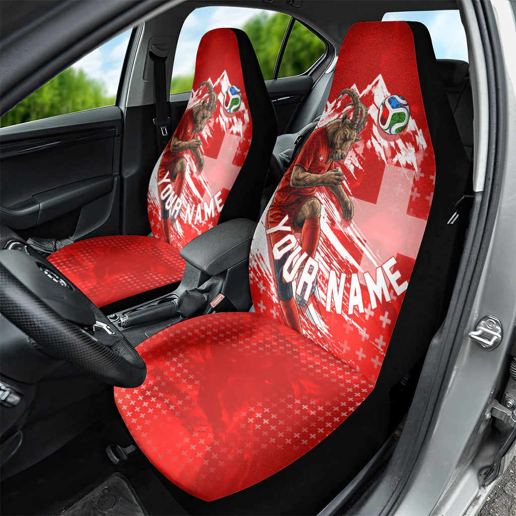 Personalized Switzerland Football Alpine Goat Car Seat Cover Swiss Flag Snow Mountain - Soccer Mascot