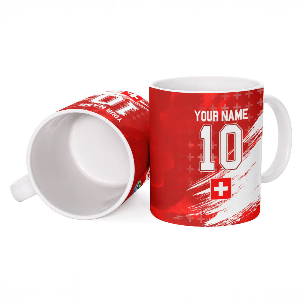 Personalized Switzerland Football Alpine Goat Ceramic Mug Swiss Flag Snow Mountain - Soccer Mascot