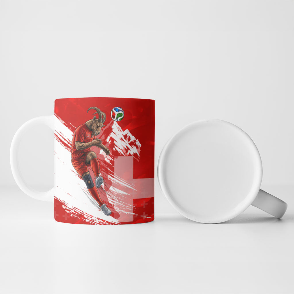 Personalized Switzerland Football Alpine Goat Ceramic Mug Swiss Flag Snow Mountain - Soccer Mascot