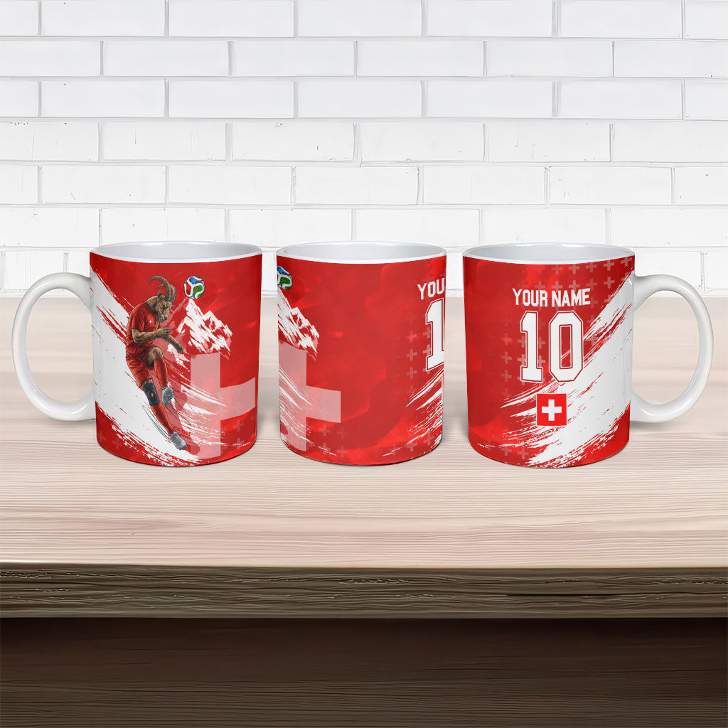 Personalized Switzerland Football Alpine Goat Ceramic Mug Swiss Flag Snow Mountain - Soccer Mascot