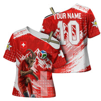 Personalized Switzerland Football Alpine Goat Cross Shoulder Shirt Swiss Flag Snow Mountain - Soccer Mascot