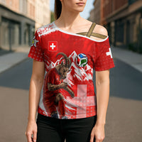 Personalized Switzerland Football Alpine Goat Cross Shoulder Shirt Swiss Flag Snow Mountain - Soccer Mascot