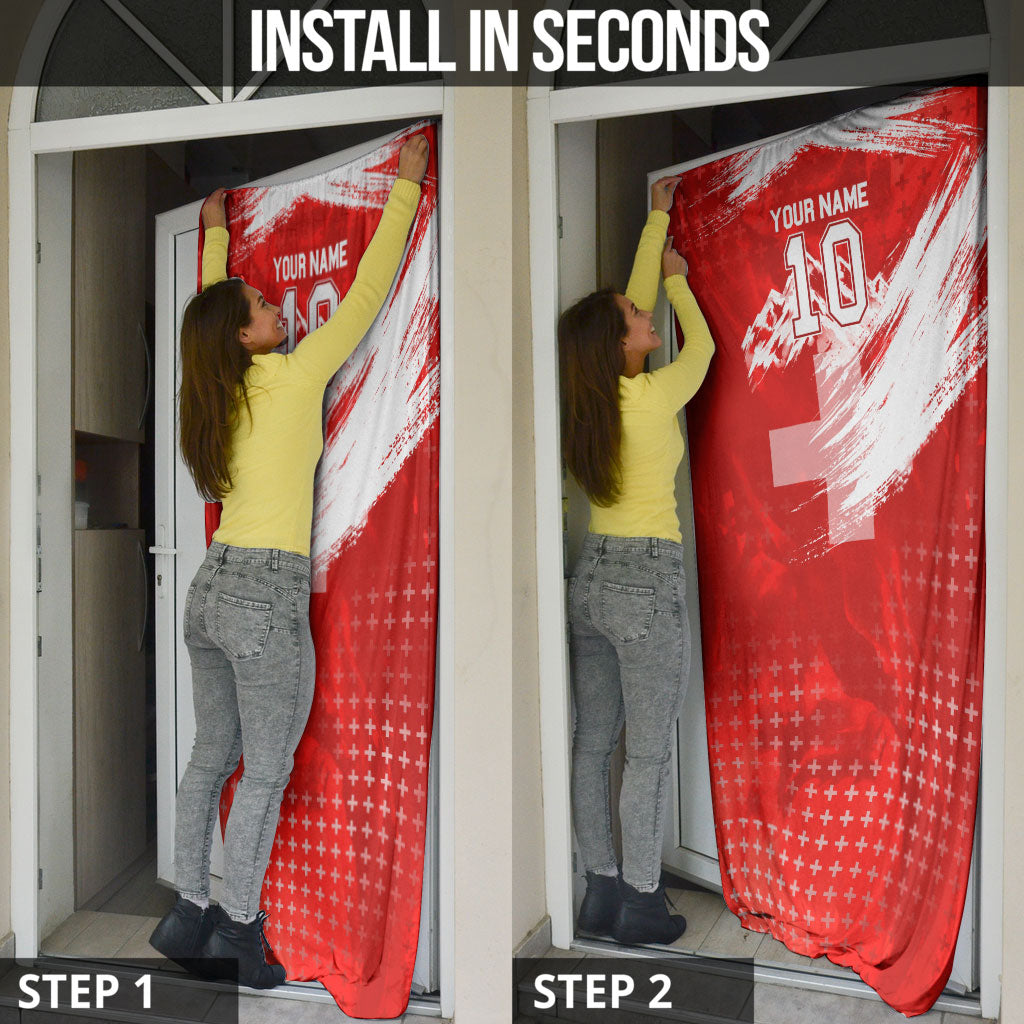 Personalized Switzerland Football Alpine Goat Door Cover Swiss Flag Snow Mountain - Soccer Mascot