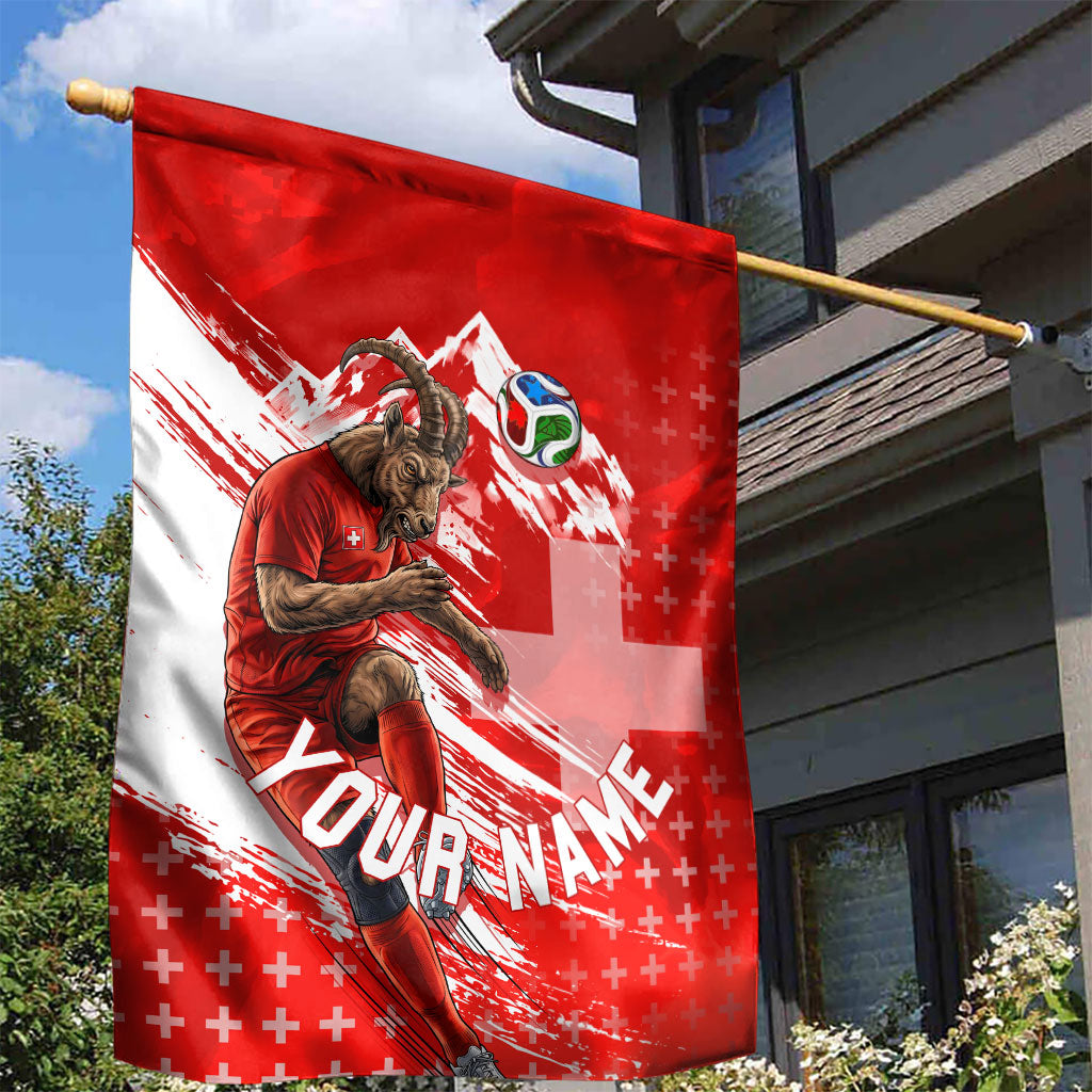 Personalized Switzerland Football Alpine Goat Garden Flag Swiss Flag Snow Mountain - Soccer Mascot
