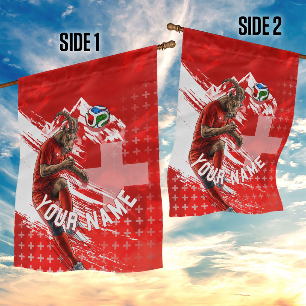 Personalized Switzerland Football Alpine Goat Garden Flag Swiss Flag Snow Mountain - Soccer Mascot