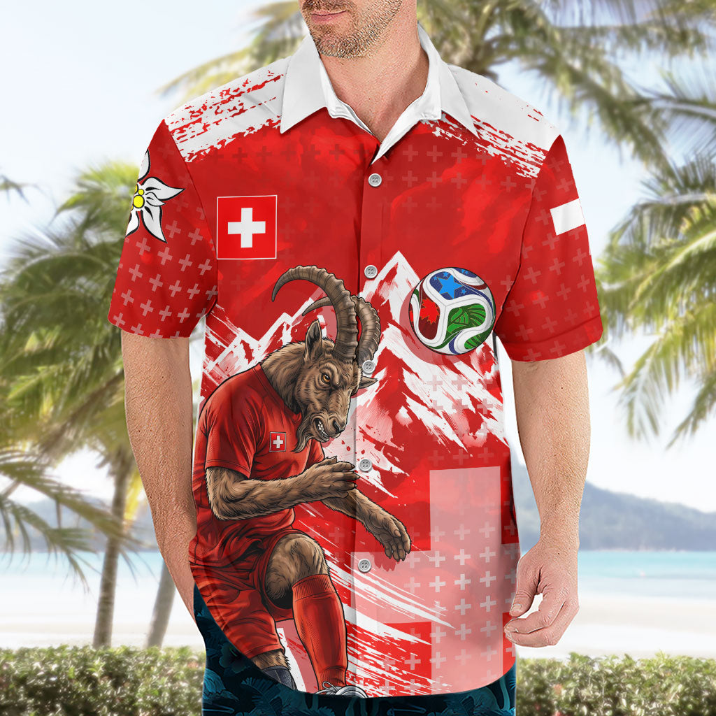 Personalized Switzerland Football Alpine Goat Hawaiian Shirt Swiss Flag Snow Mountain - Soccer Mascot