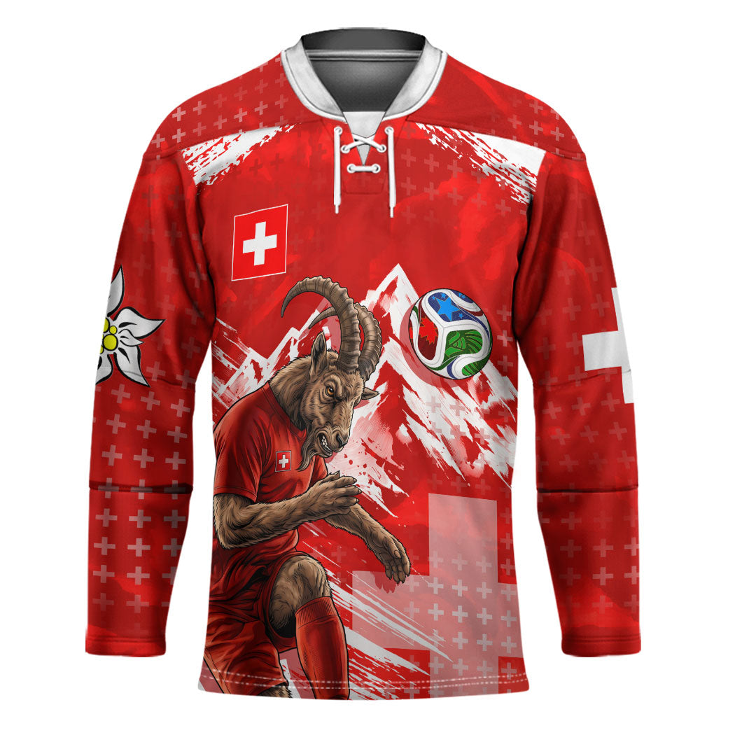 Personalized Switzerland Football Alpine Goat Hockey Jersey Swiss Flag Snow Mountain - Soccer Mascot