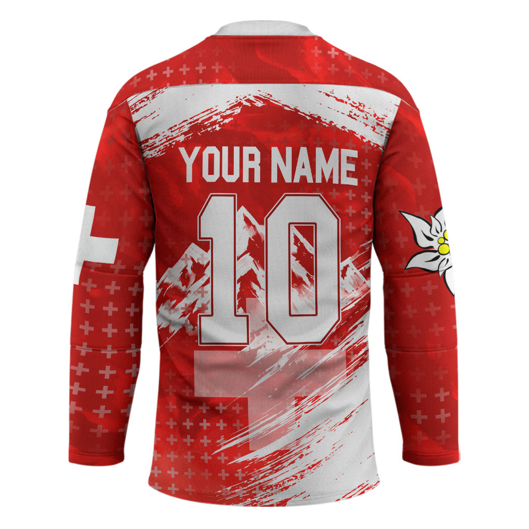 Personalized Switzerland Football Alpine Goat Hockey Jersey Swiss Flag Snow Mountain - Soccer Mascot